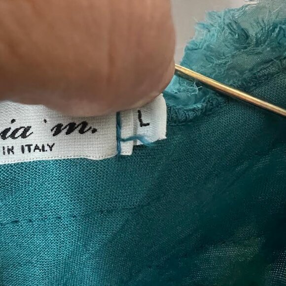 Ilenia M. Made in Italy Silk Fringe Maxi Dress in Teal - Size L - Picture 3 of 8